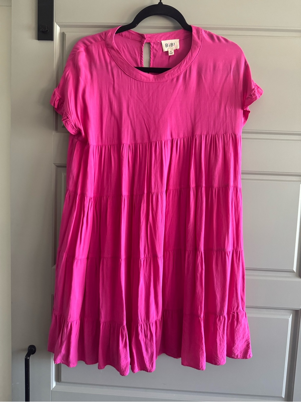 BiBi Vibrant Pink Tiered Short-Sleeve Dress